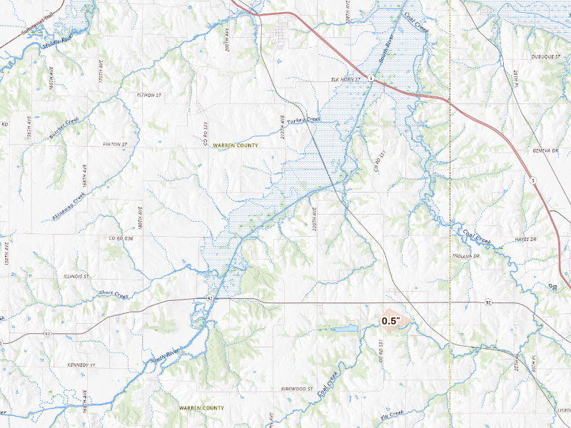 Radar-estimated hail-size map of the storm over Ackworth, IA on Sep 19, 2026