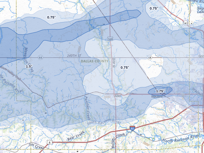 NEXRAD radar-signature map of the hail storm over Adel, IA on Mar 30, 2026