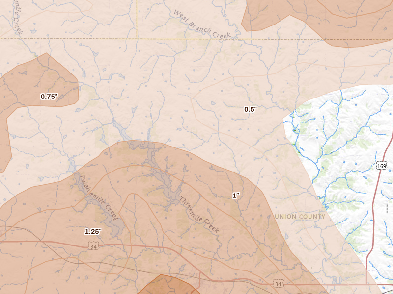 Radar-estimated hail-size map of the storm over Afton, IA