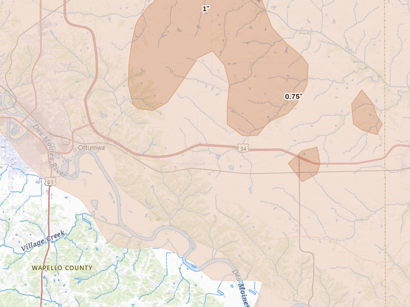 Radar-estimated hail-size map of the storm over Agency, IA