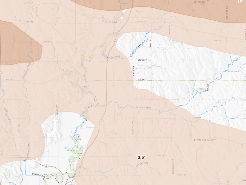 Radar-estimated hail-size map of the storm over Akron, IA