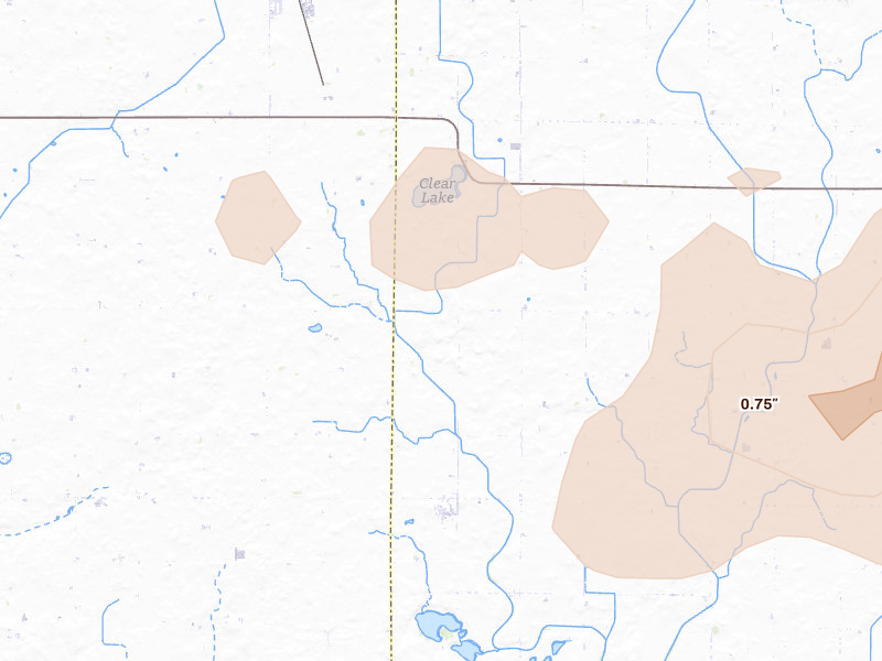 Radar-estimated hail-size map of the storm over Albert City, IA on Aug 8, 2026