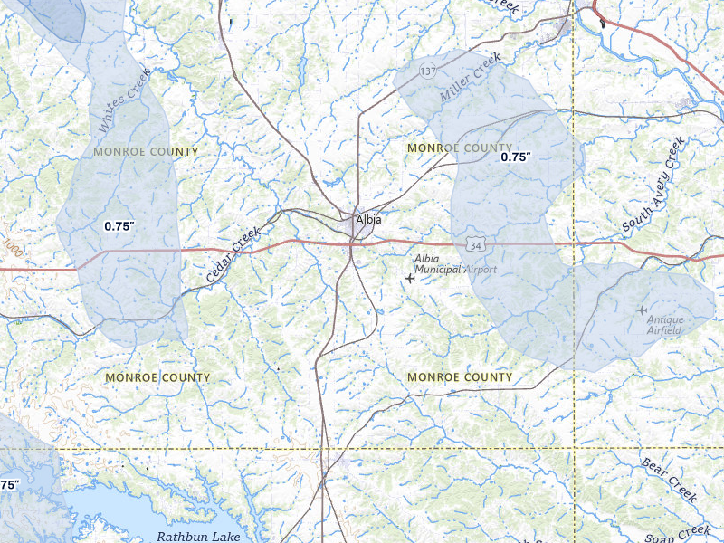 NEXRAD radar-signature map of the hail storm over Albia, IA on Jun 5, 2026