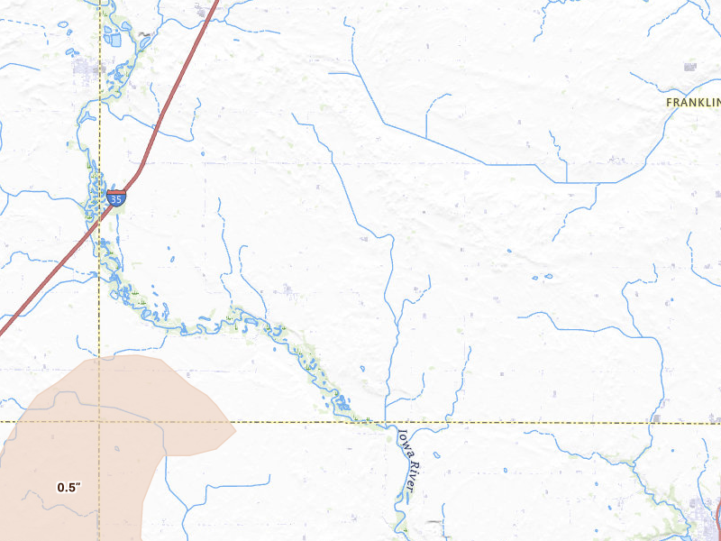 Radar-estimated hail-size map of the storm over Alden, IA on May 15, 2026