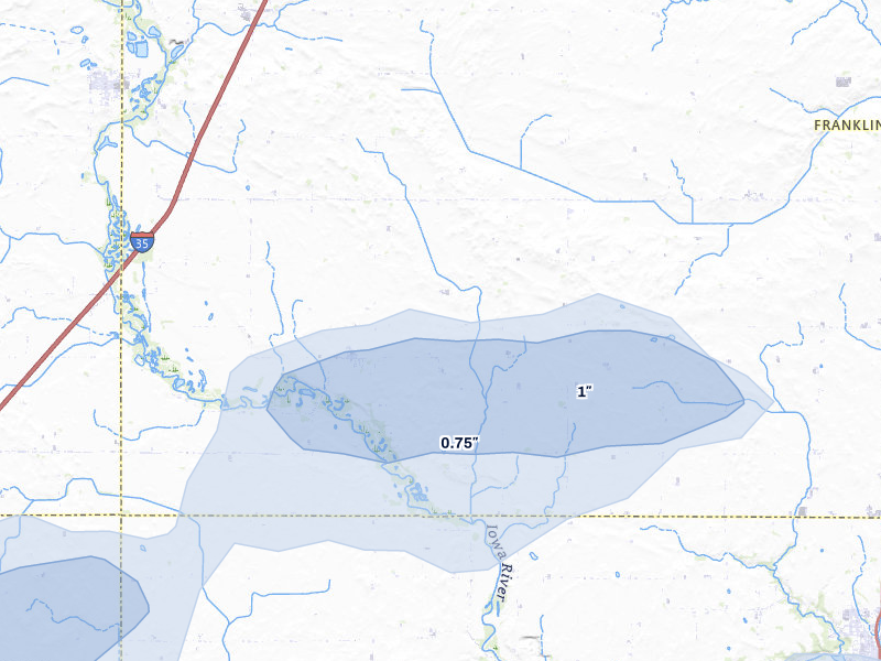NEXRAD radar-signature map of the hail storm over Alden, IA on May 15, 2026