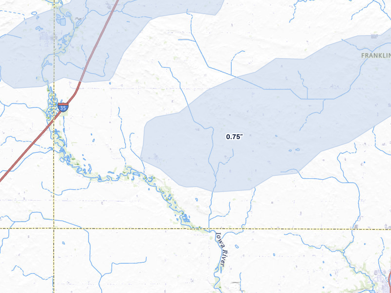 NEXRAD radar-signature map of the hail storm over Alden, IA on Jun 28, 2026