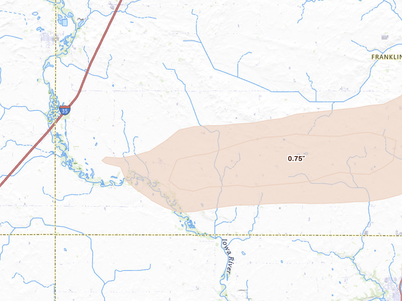 Radar-estimated hail-size map of the storm over Alden, IA on Sep 4, 2026