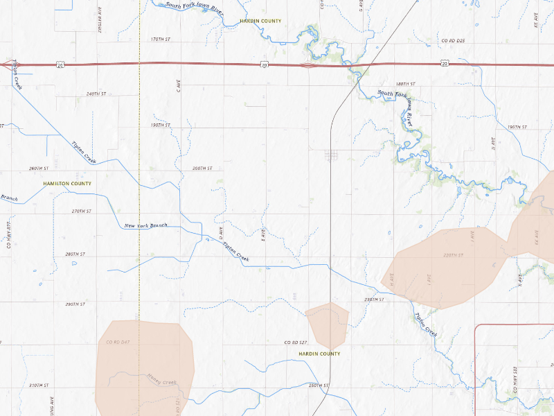Radar-estimated hail-size map of the storm over Alden, IA
