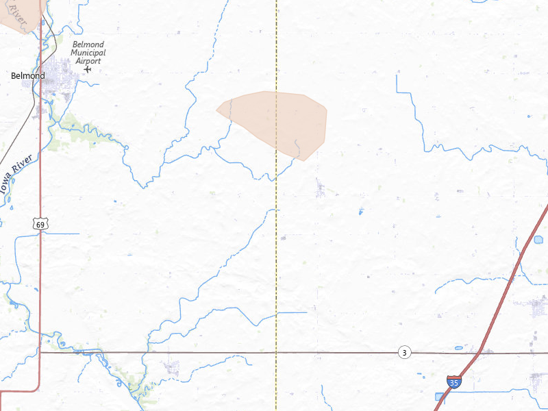 Radar-estimated hail-size map of the storm over Alexander, IA on Jun 28, 2026