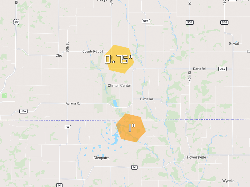 Hail map of Allerton, IA on Jul 21, 2026, hail up to 1"