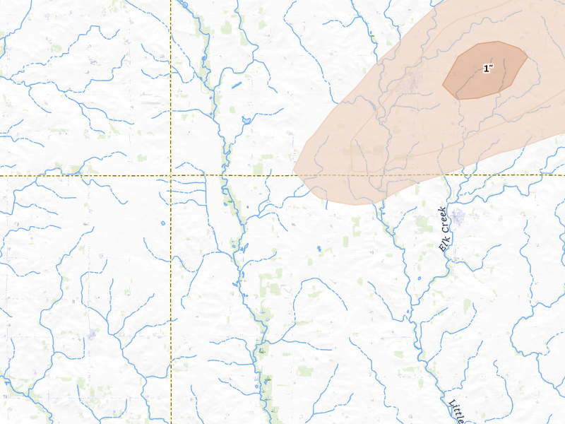 Radar-estimated hail-size map of the storm over Alta Vista, IA on Apr 27, 2026