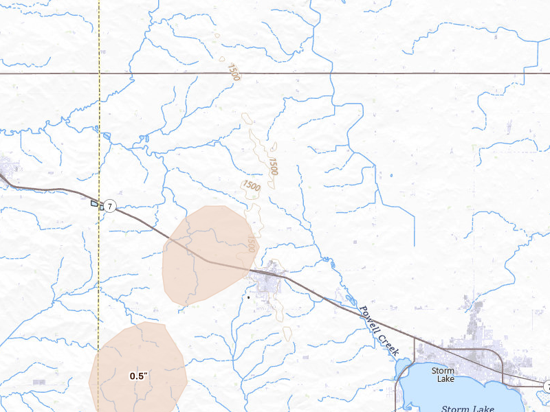 Radar-estimated hail-size map of the storm over Alta, IA on Jun 9, 2026