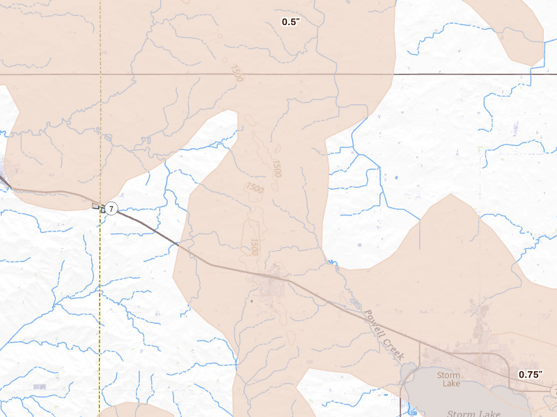 Radar-estimated hail-size map of the storm over Alta, IA on Jun 16, 2026