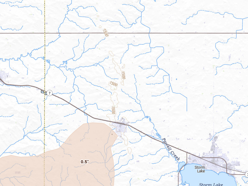 Radar-estimated hail-size map of the storm over Alta, IA on Jul 8, 2026