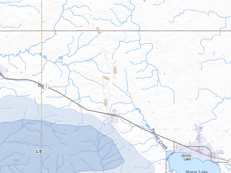 NEXRAD radar-signature map of the hail storm over Alta, IA on Jul 8, 2026