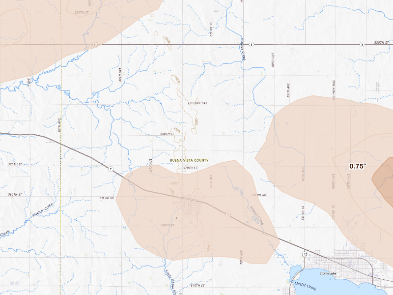 Radar-estimated hail-size map of the storm over Alta, IA