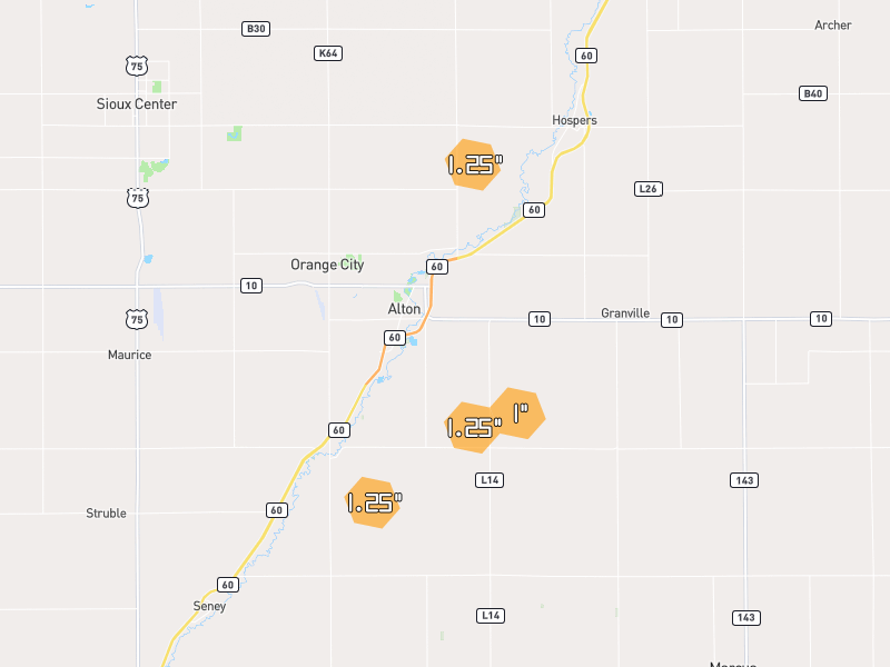 Hail map of Alton, IA on Jun 30, 2026, hail up to 1.25"