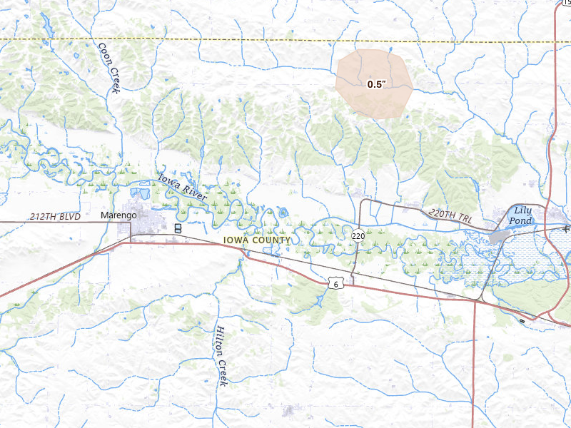 Radar-estimated hail-size map of the storm over Amana, IA
