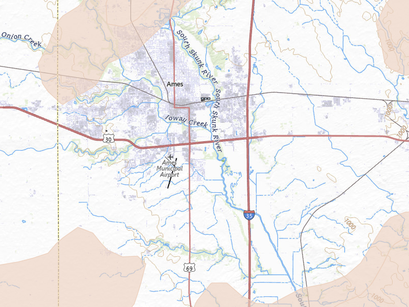Radar-estimated hail-size map of the storm over Ames, IA on Jul 2, 2026