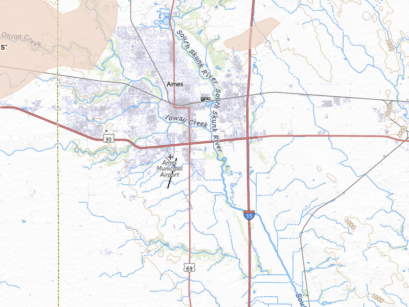 Radar-estimated hail-size map of the storm over Ames, IA on Jul 3, 2026