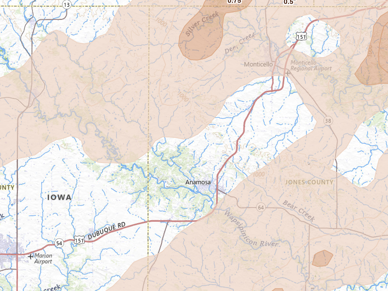 Radar-estimated hail-size map of the storm over Anamosa, IA on Apr 17, 2026