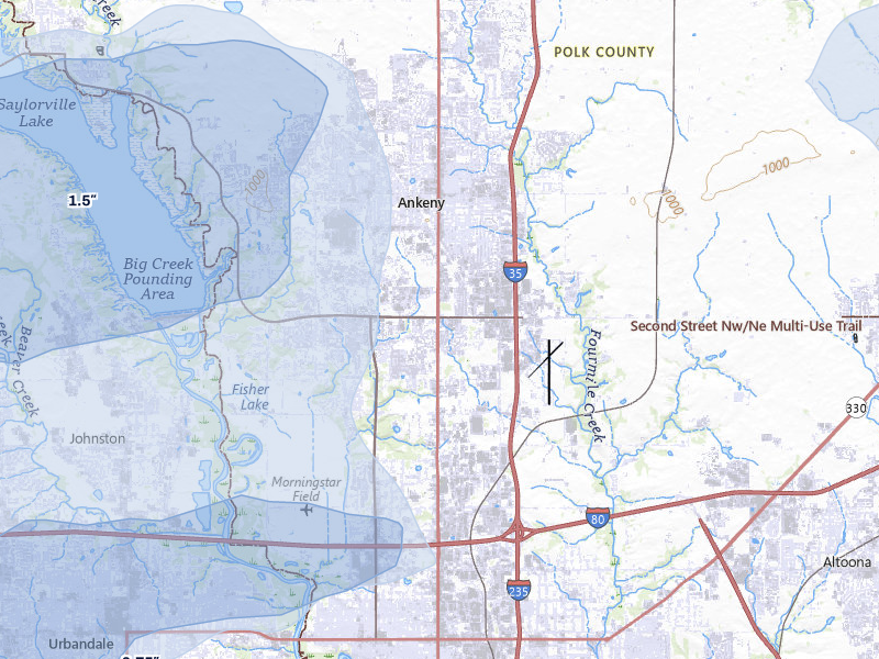 NEXRAD radar-signature map of the hail storm over Ankeny, IA on Mar 30, 2026