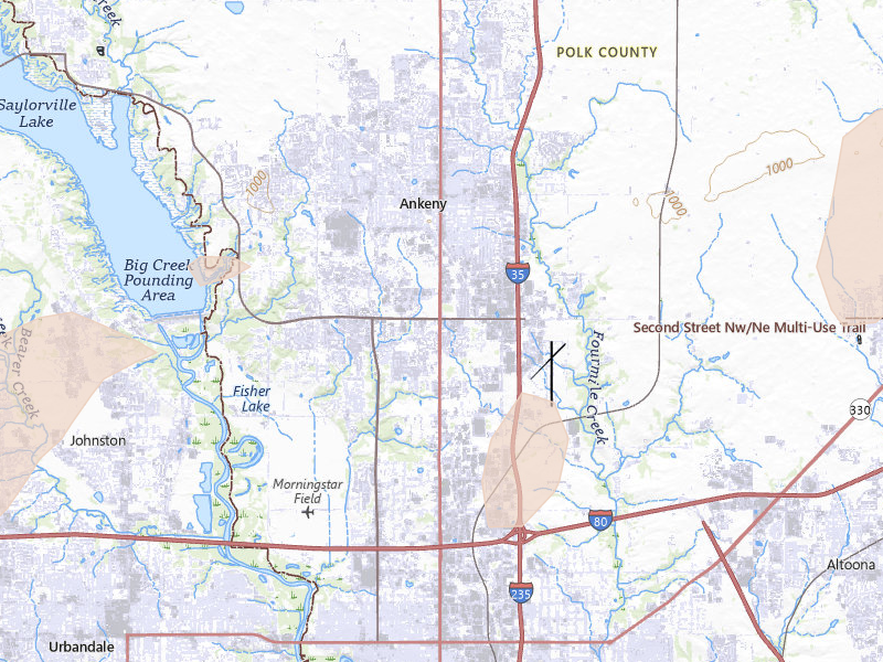 Radar-estimated hail-size map of the storm over Ankeny, IA on Apr 15, 2026