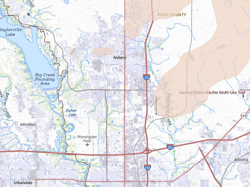 Radar-estimated hail-size map of the storm over Ankeny, IA on Apr 17, 2026