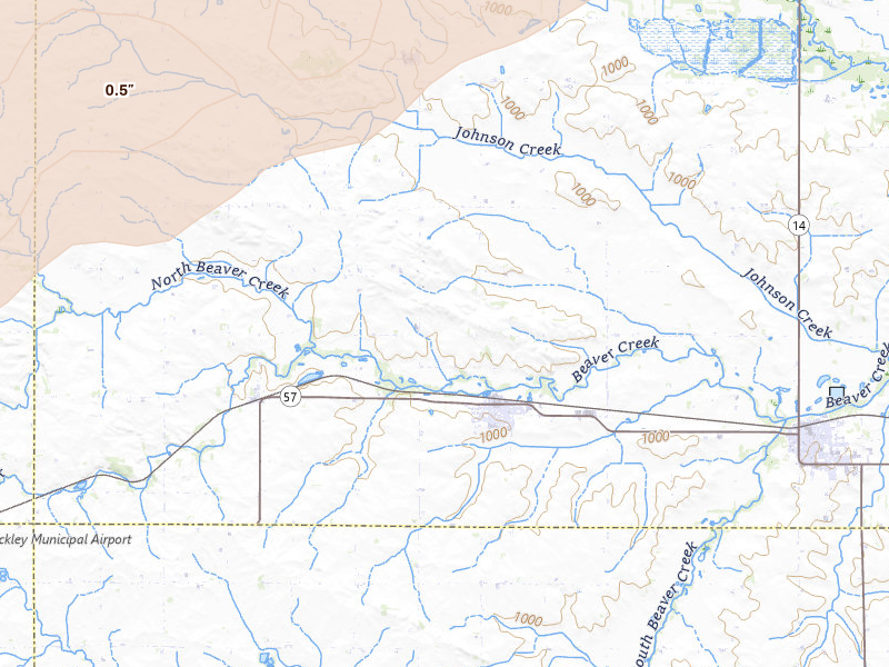 Radar-estimated hail-size map of the storm over Aplington, IA on Jun 10, 2026