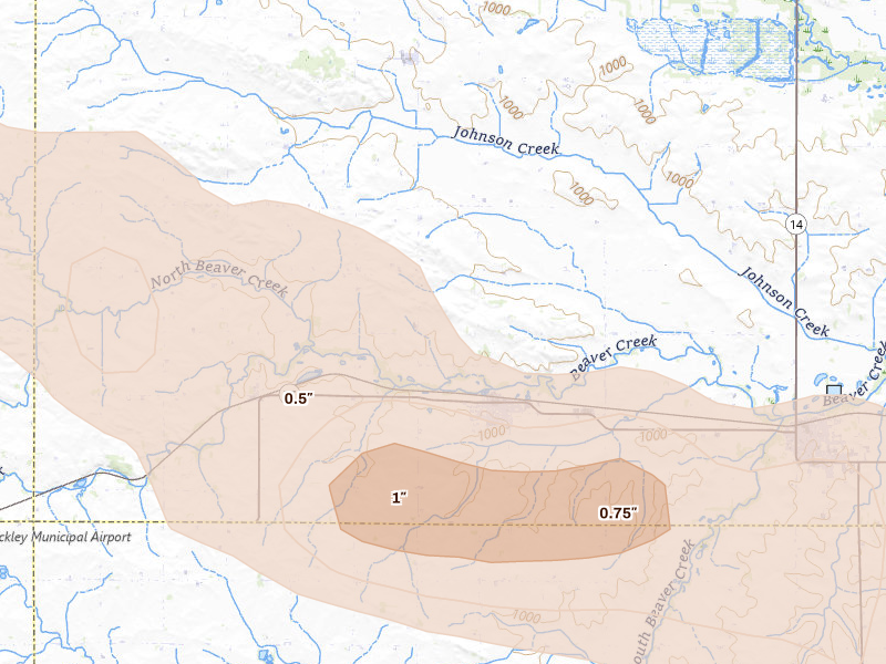 Radar-estimated hail-size map of the storm over Aplington, IA on Aug 10, 2026