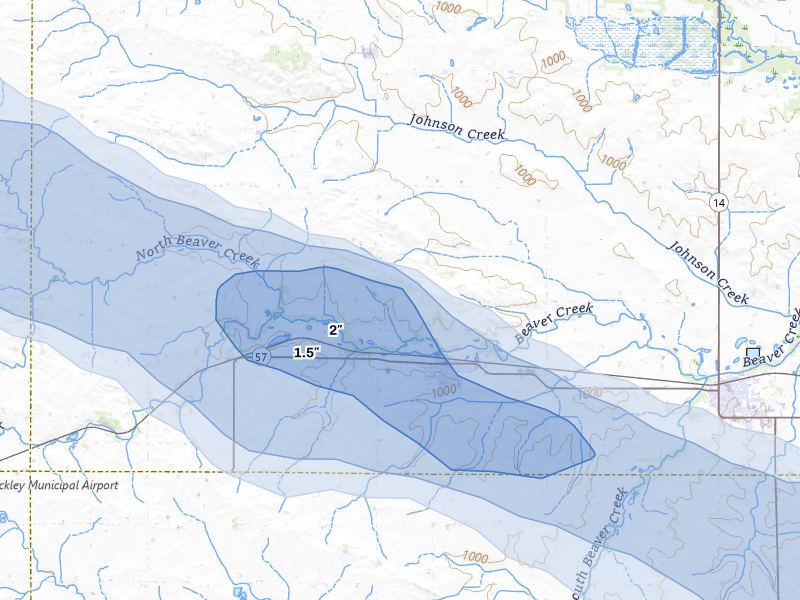 NEXRAD radar-signature map of the hail storm over Aplington, IA on Aug 10, 2026