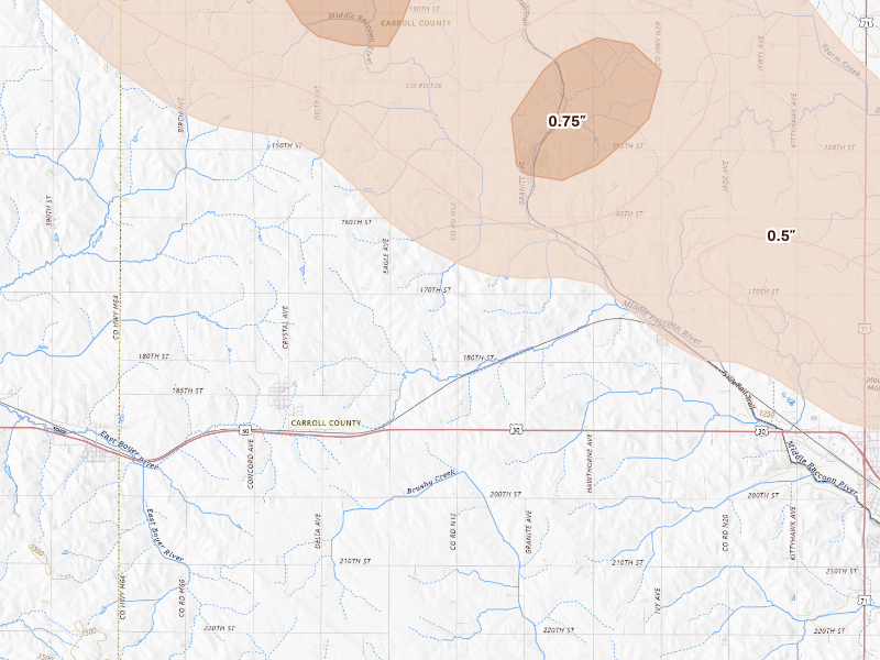 Radar-estimated hail-size map of the storm over Arcadia, IA