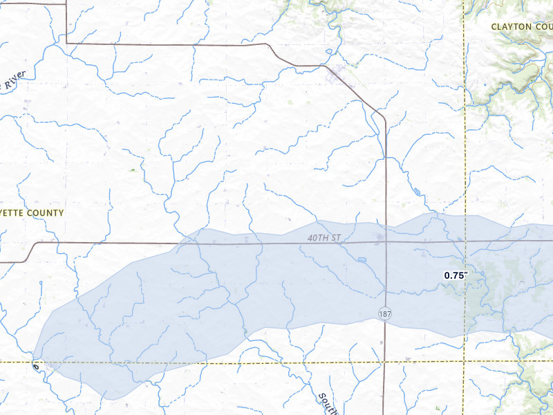 NEXRAD radar-signature map of the hail storm over Arlington, IA on May 15, 2026