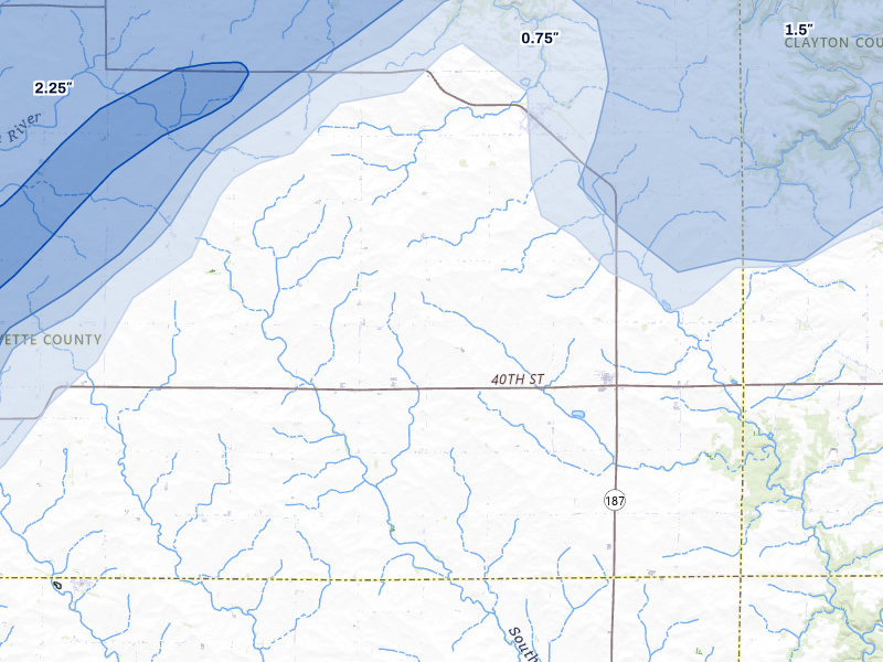 NEXRAD radar-signature map of the hail over Arlington, IA