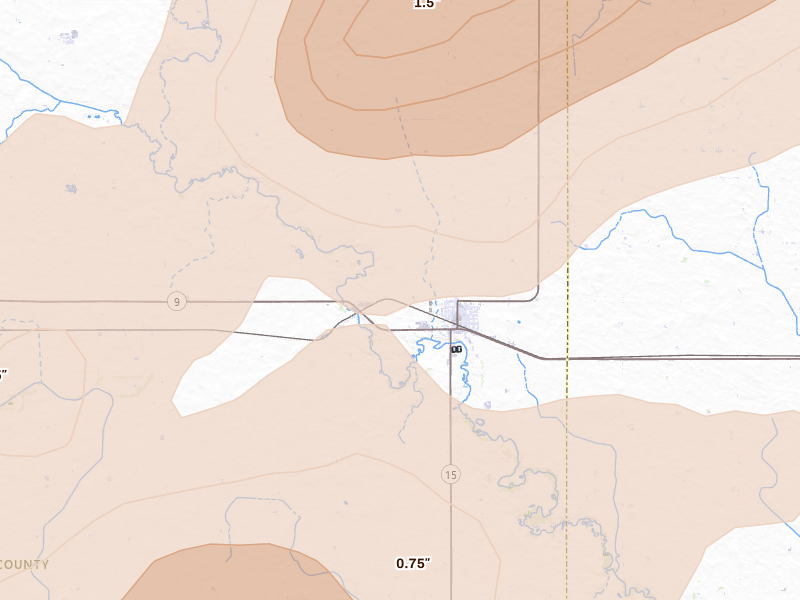 Radar-estimated hail-size map of the storm over Armstrong, IA on Apr 13, 2026