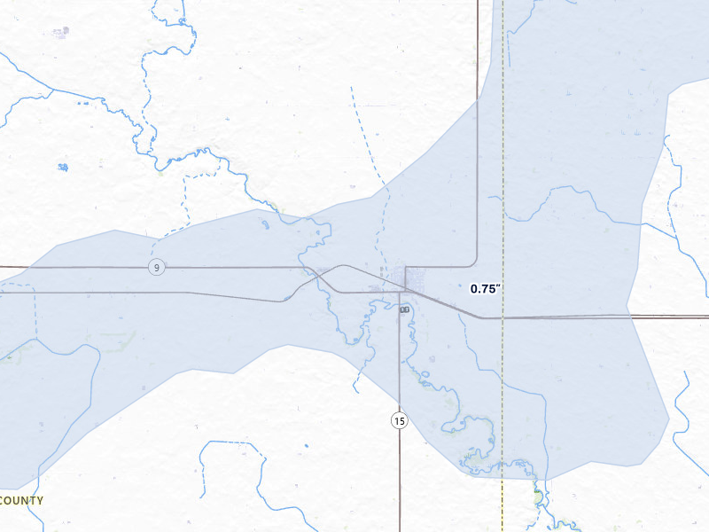 NEXRAD radar-signature map of the hail over Armstrong, IA