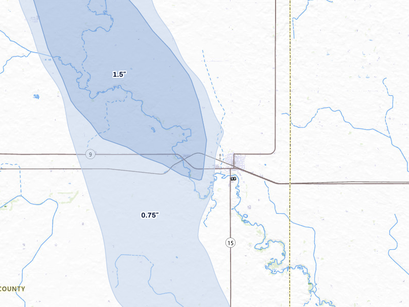 NEXRAD radar-signature map of the hail storm over Armstrong, IA on Jun 1, 2026