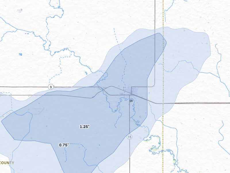 NEXRAD radar-signature map of the hail storm over Armstrong, IA on Jun 29, 2026