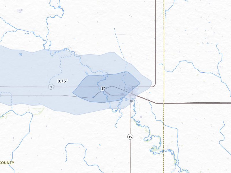 NEXRAD radar-signature map of the hail over Armstrong, IA