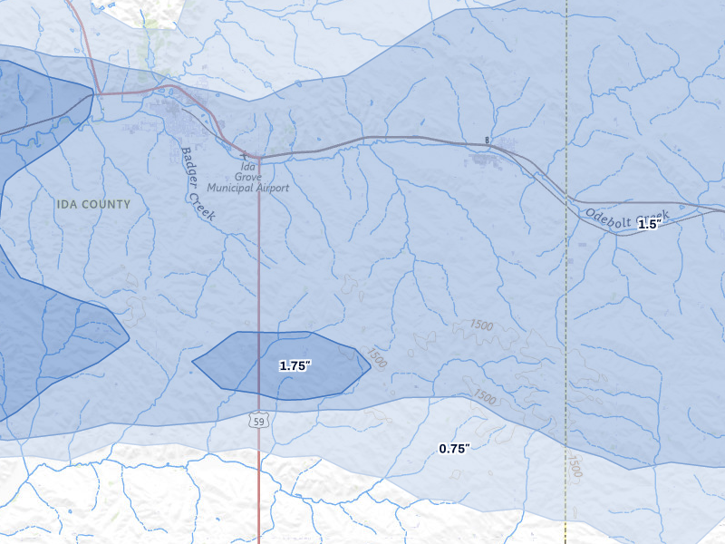 NEXRAD radar-signature map of the hail over Arthur, IA