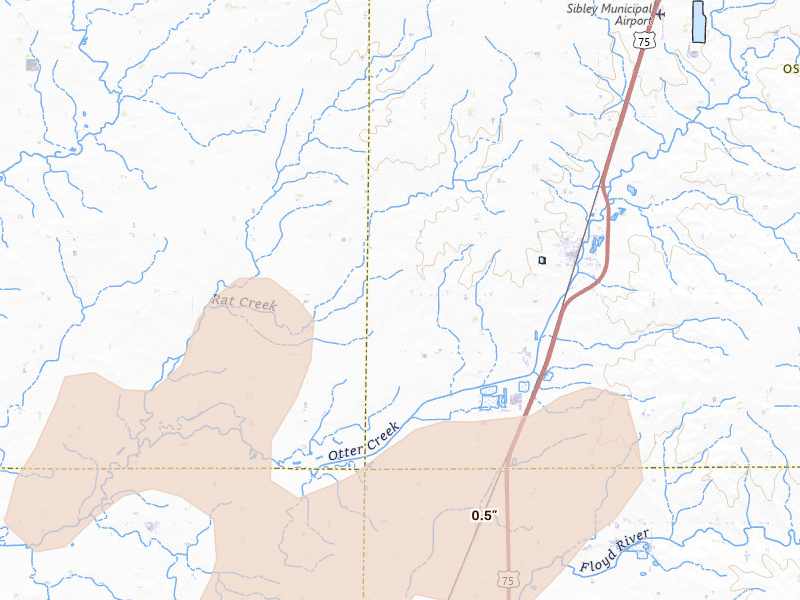 Radar-estimated hail-size map of the storm over Ashton, IA on May 24, 2026