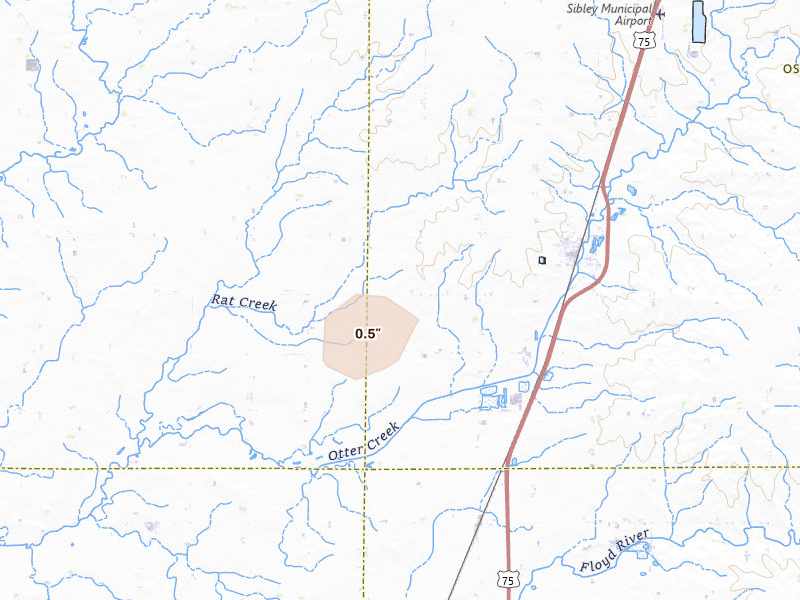 Radar-estimated hail-size map of the storm over Ashton, IA on May 31, 2026
