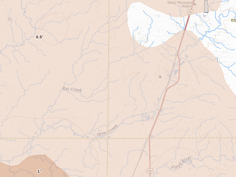 Radar-estimated hail-size map of the storm over Ashton, IA on Jun 27, 2026