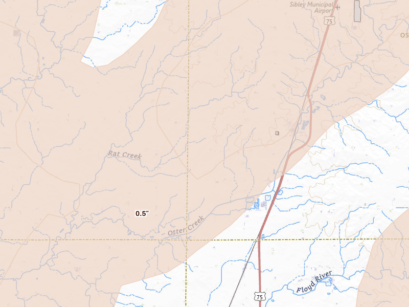 Radar-estimated hail-size map of the storm over Ashton, IA on Jun 29, 2026