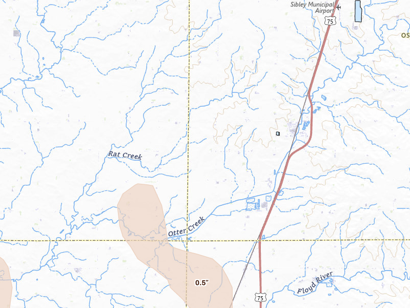 Radar-estimated hail-size map of the storm over Ashton, IA on Jun 30, 2026
