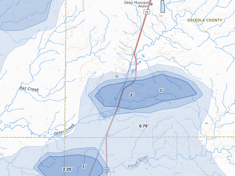 NEXRAD radar-signature map of the hail storm over Ashton, IA on Aug 3, 2026