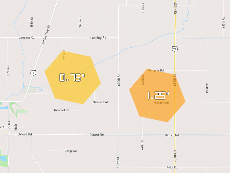 Hail map of Atlantic, IA on Jun 6, 2026, hail up to 1.25"