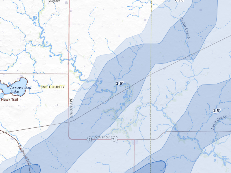 NEXRAD radar-signature map of the hail over Auburn, IA