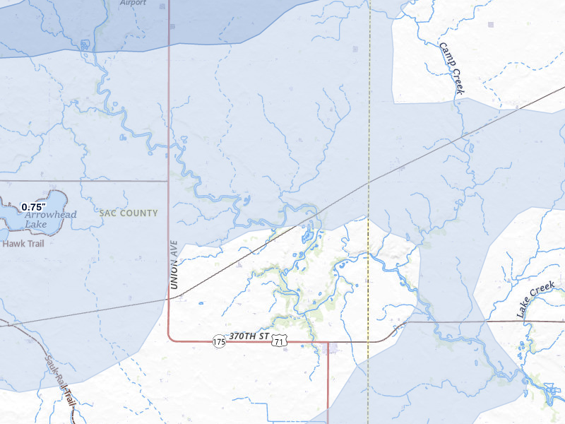 NEXRAD radar-signature map of the hail storm over Auburn, IA on May 15, 2026