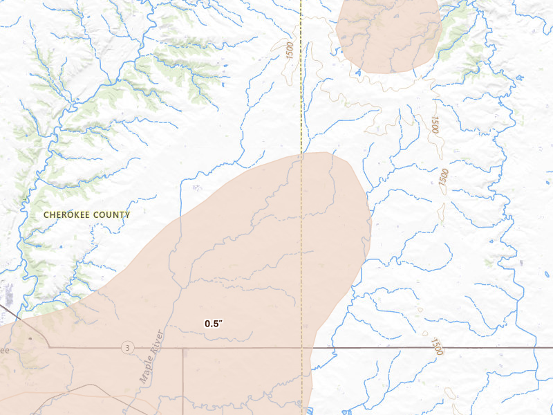 Radar-estimated hail-size map of the storm over Aurelia, IA on May 18, 2026
